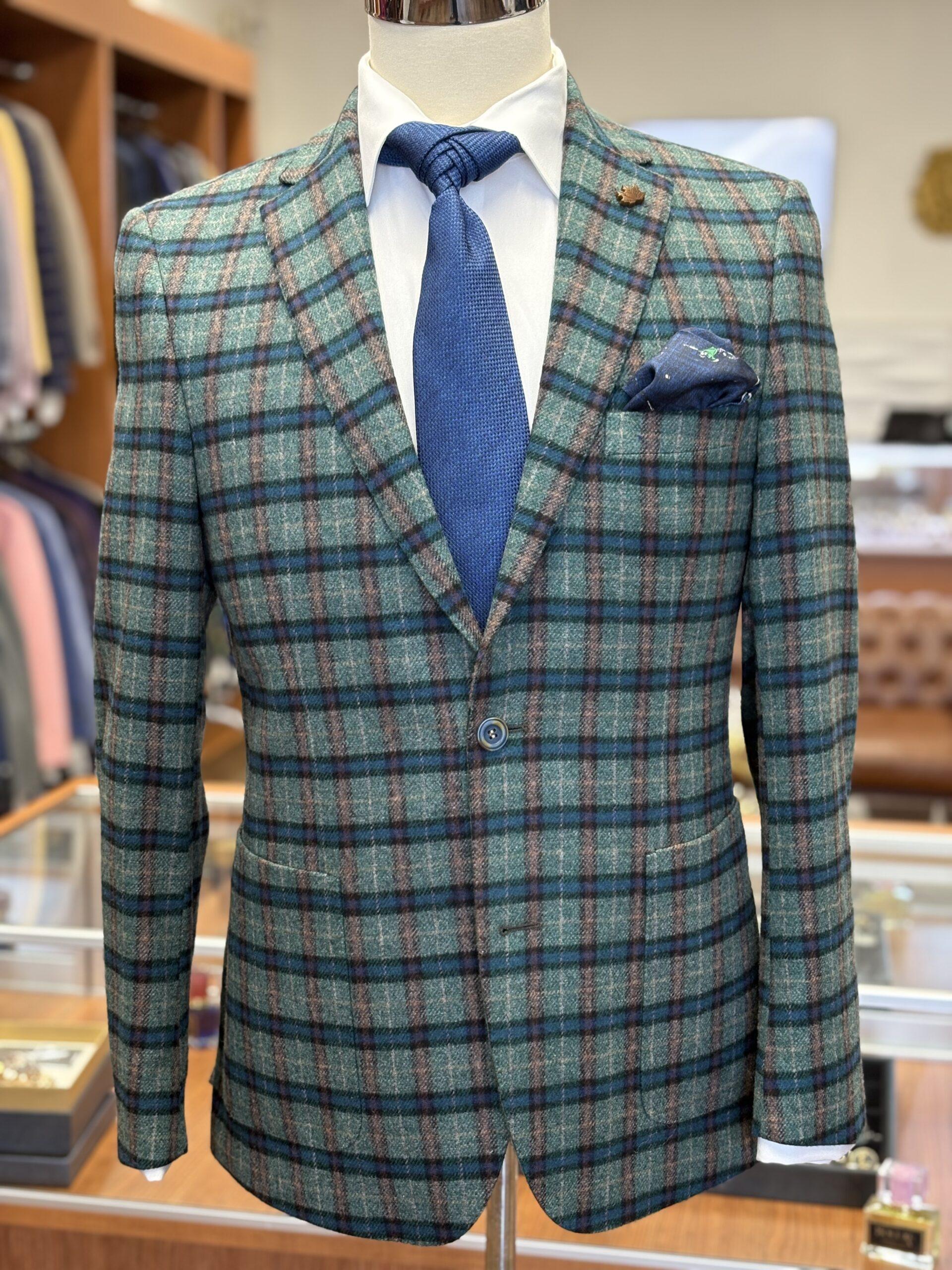 Single Breasted Green Plaided Blazer